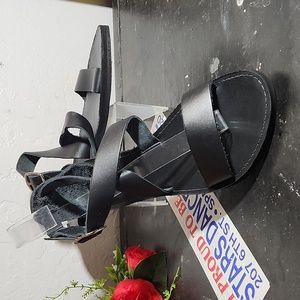 BRAVE SOLES The Jasmine Black Leather Upper Tire Soles Sandals 10